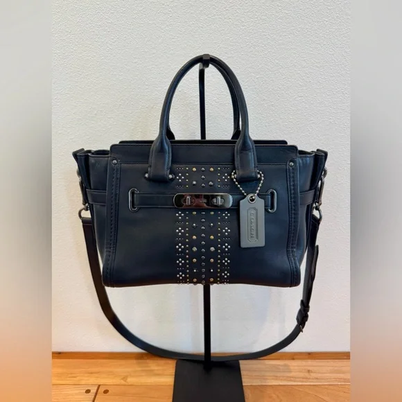 Coach Swagger Studded Black EUC - Picture 1 of 13